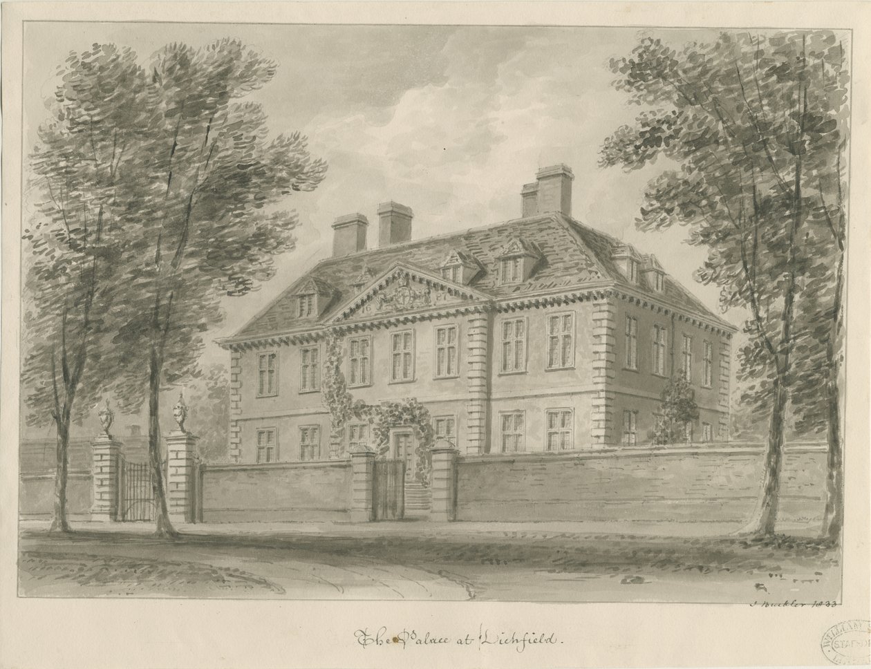 Lichfield - Bisschoppelijk Paleis in The Close door John Buckler
