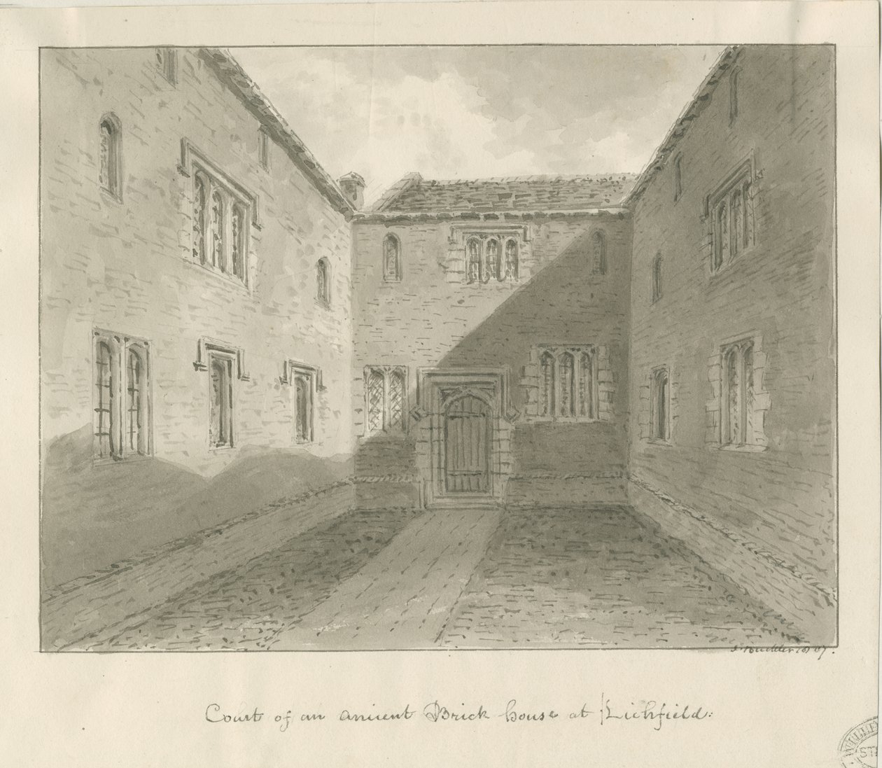 Lichfield - Binnenplaats van Oud Huis in The Close door John Buckler