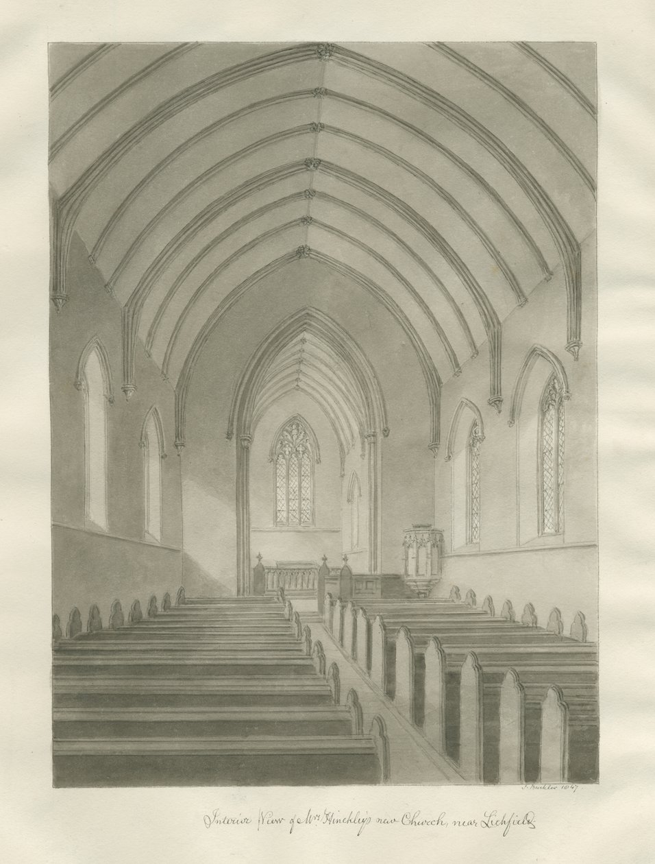 Lichfield - Interieur van Christ Church [Nieuwe Kerk] door John Buckler