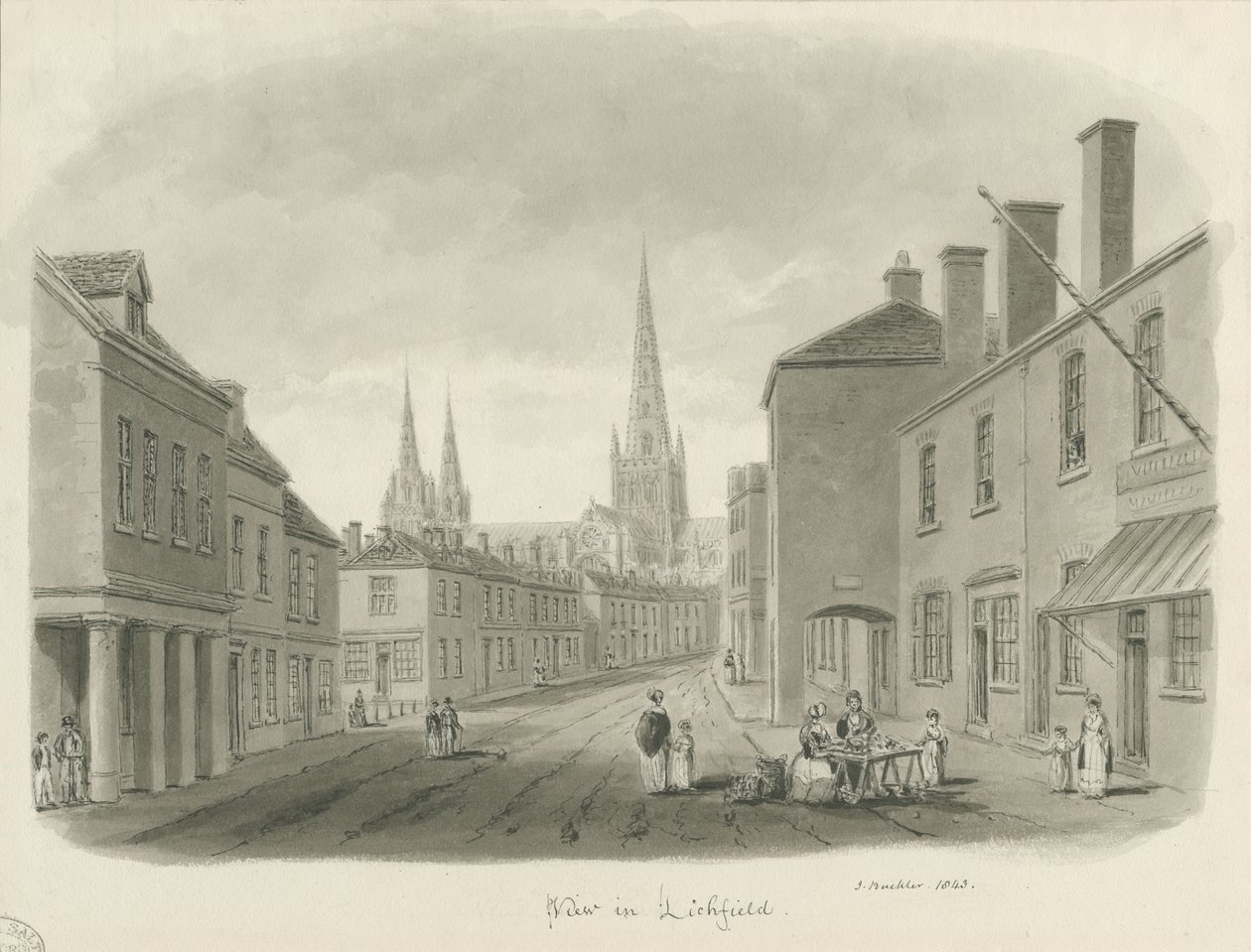 Lichfield - Straatbeeld door John Buckler