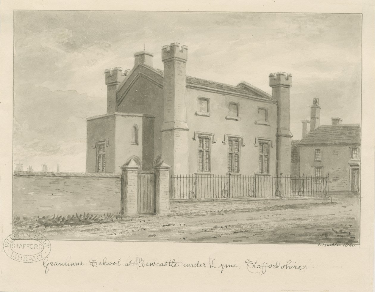 Newcastle-under-Lyme - Grammar School door John Buckler