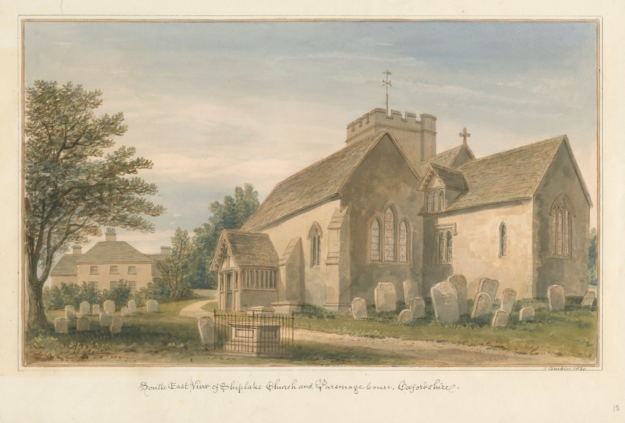 Oxfordshire - Shiplake Kerk en Pastorie door John Buckler