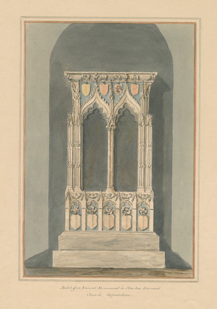 Oxfordshire - Stanton Harcourt Kerk - Monument door John Buckler