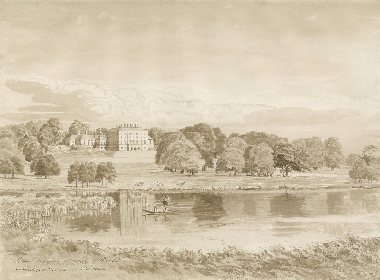 Patshull House: sepia wash tekening, 26 aug 1820 door John Buckler