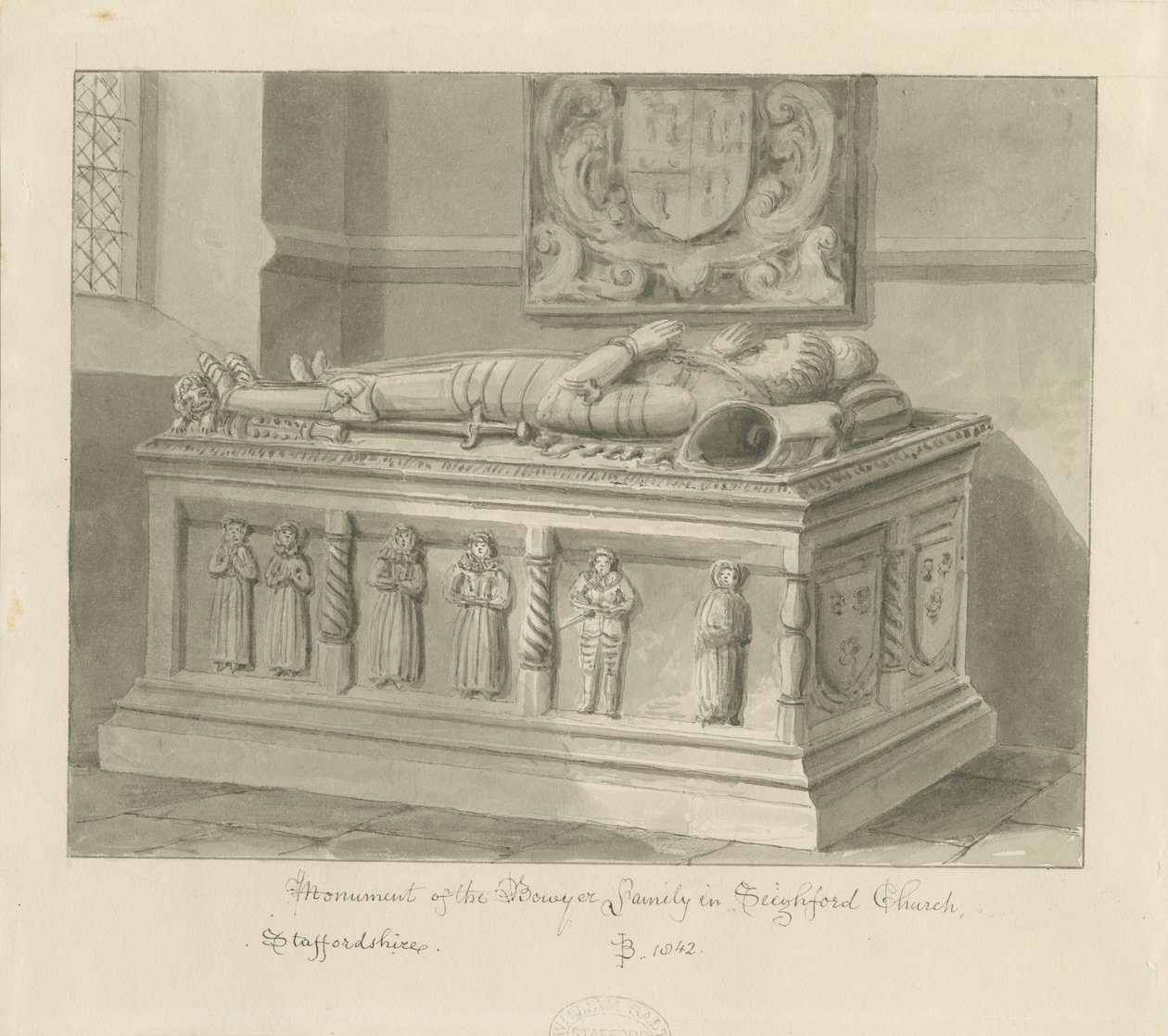 Seighford Kerk - Graf van William en Mercy Bowyer door John Buckler