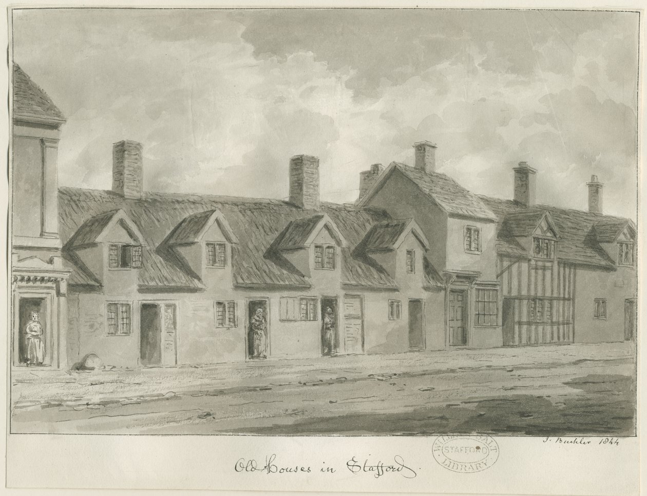 Stafford - Oude Huizen [in Eastgate Street] door John Buckler