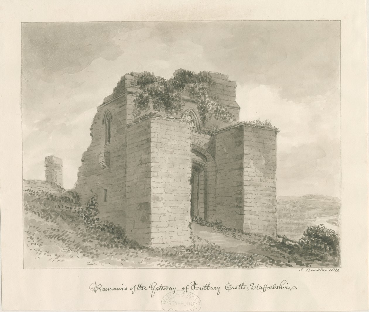 Restanten van de poort van Tutbury Castle door John Buckler