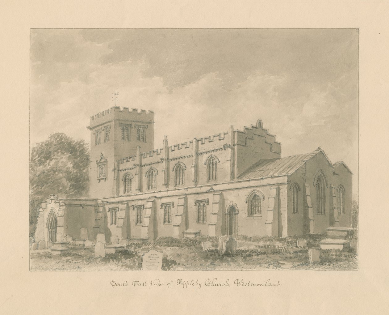 Westmorland - Appleby Kerk: sepia tekening, 1800 door John Buckler