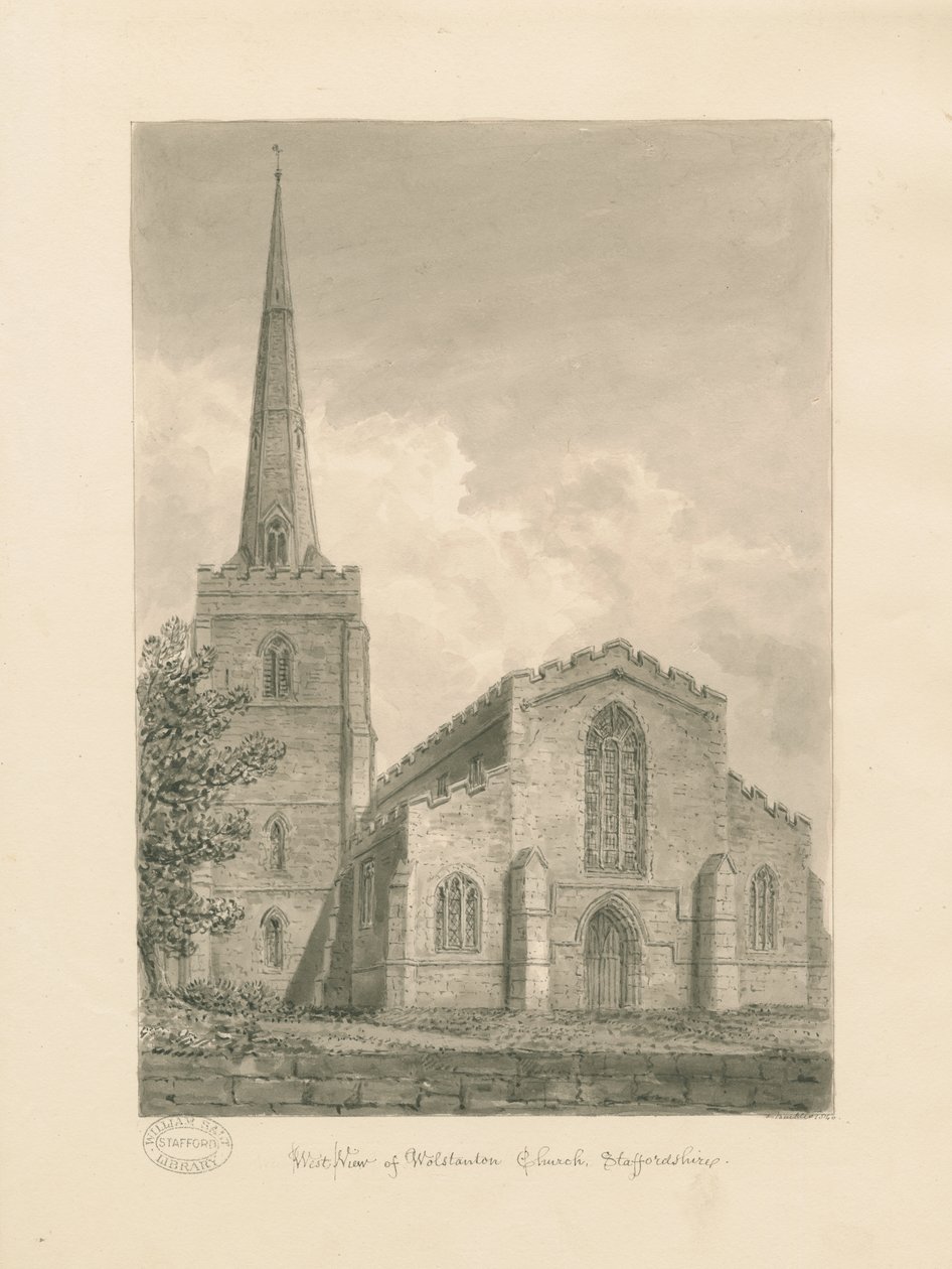 Wolstanton Kerk: sepia tekening door John Buckler