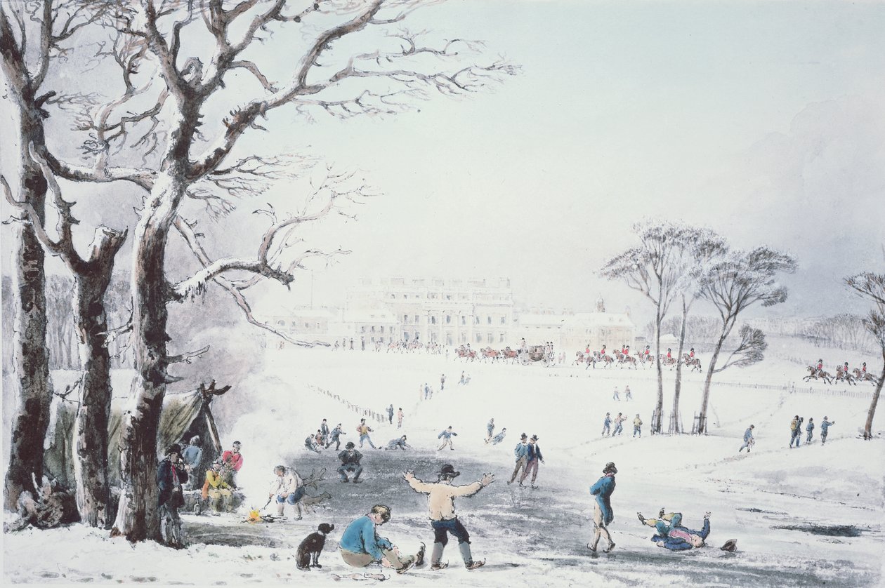 Uitzicht op Buckingham House en St James Park in de Winter, uitgegeven door R. Havell en Zonen, 1810 door John Burnet