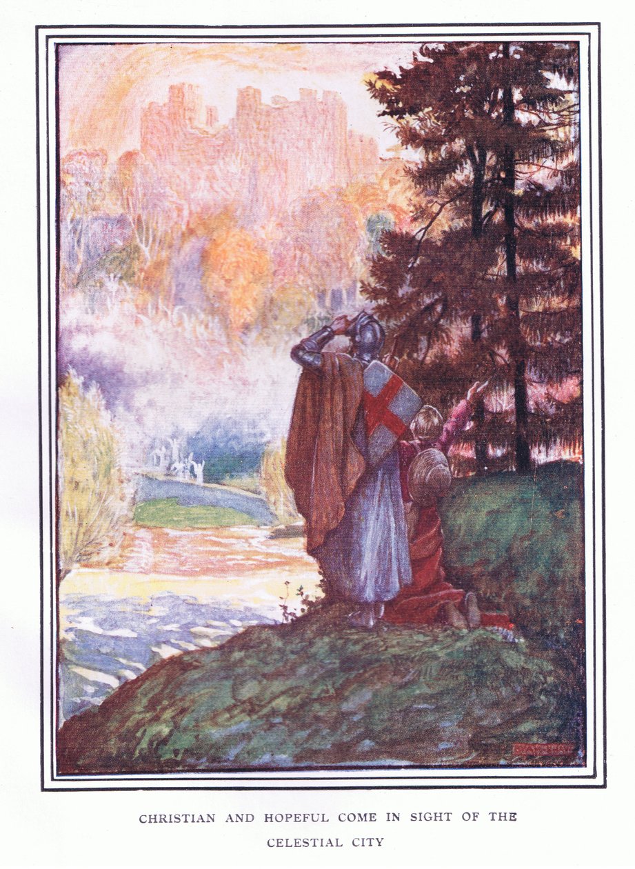 Christen en hoopvol komen in zicht van de hemelse stad door John Byam Liston Shaw