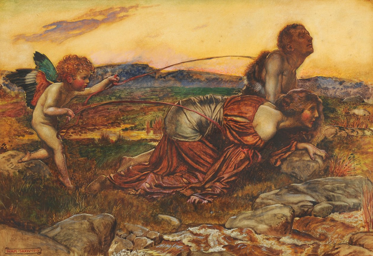 Cupido Rijdt de Geliefden, 1913 door John Byam Liston Shaw