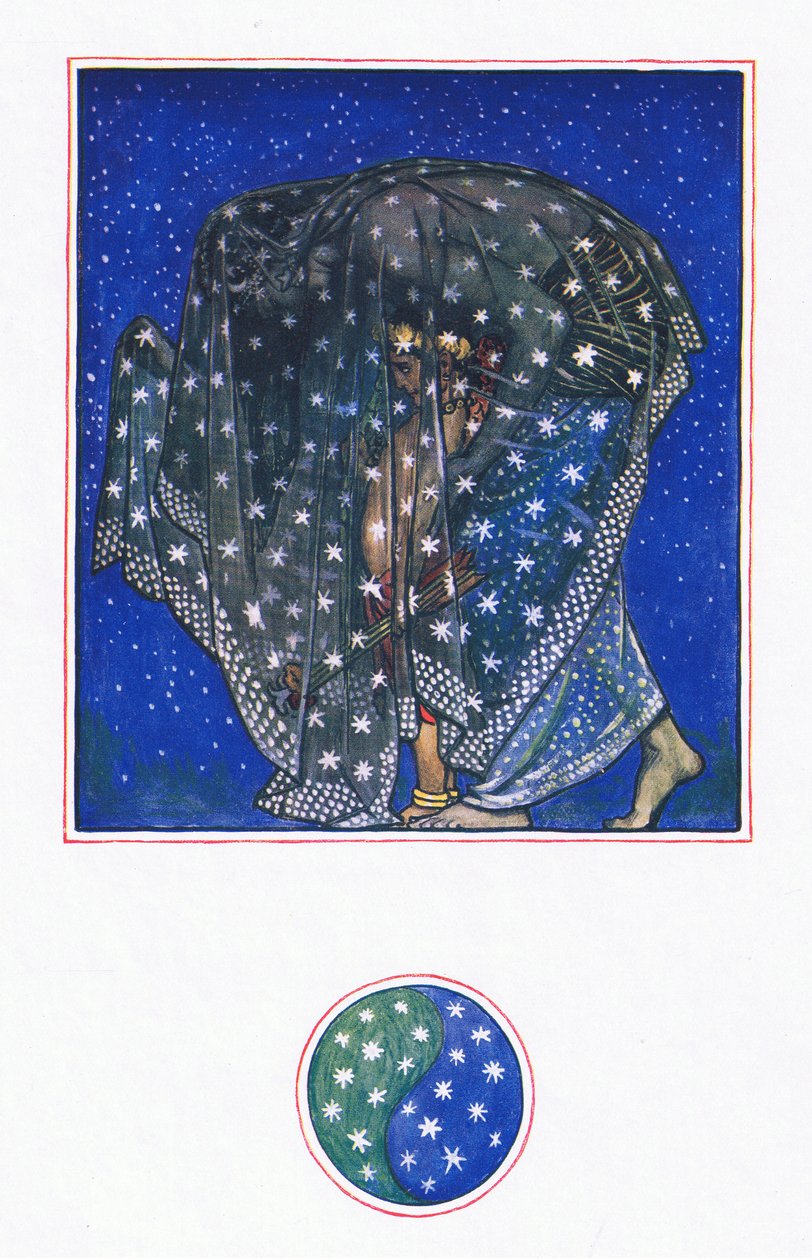 Dromerij: Zamur-u-Din: Voor duizend jaar onder duizend luchten heeft de nacht mannen hier gebracht, illustratie uit The Garden of Kama (en andere liederen uit India), 1920 door John Byam Liston Shaw