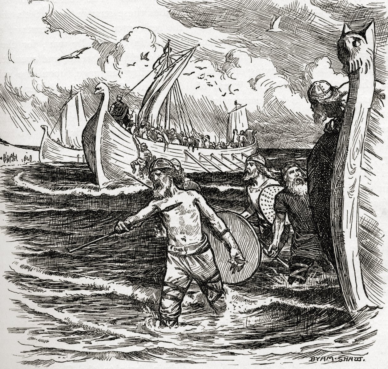 De Landing van de Juten op het Eiland Thanet, Kent, Engeland, 449 AD ...