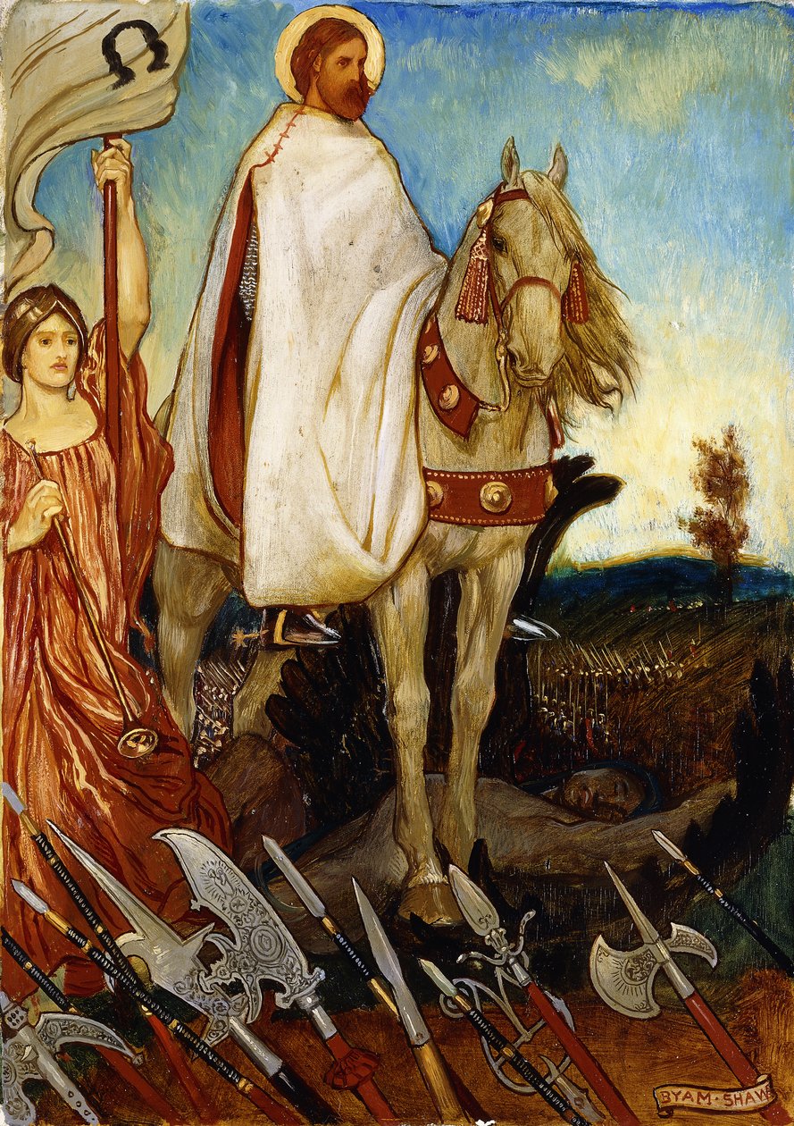 Er is een grote veldmaarschalk, mijn vriend, die onze bataljons opstelt; Laten we op de Voorzienigheid vertrouwen en in onze stations blijven werken door John Byam Liston Shaw