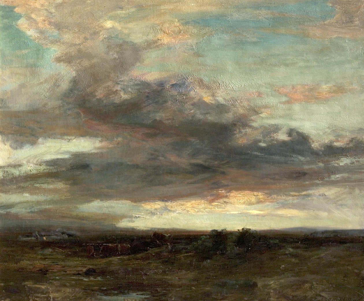 De Argyllshire Moor, Schotland, zonsondergang, 1907 door John Campbell Mitchell