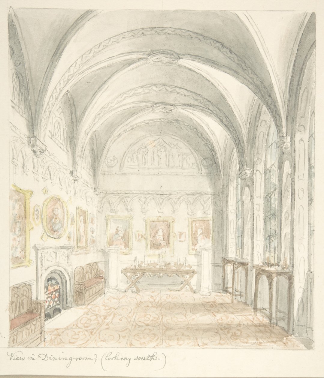 Lea Castle, Worcestershire, Eetkamer Kijkend naar het Zuiden door John Carter.