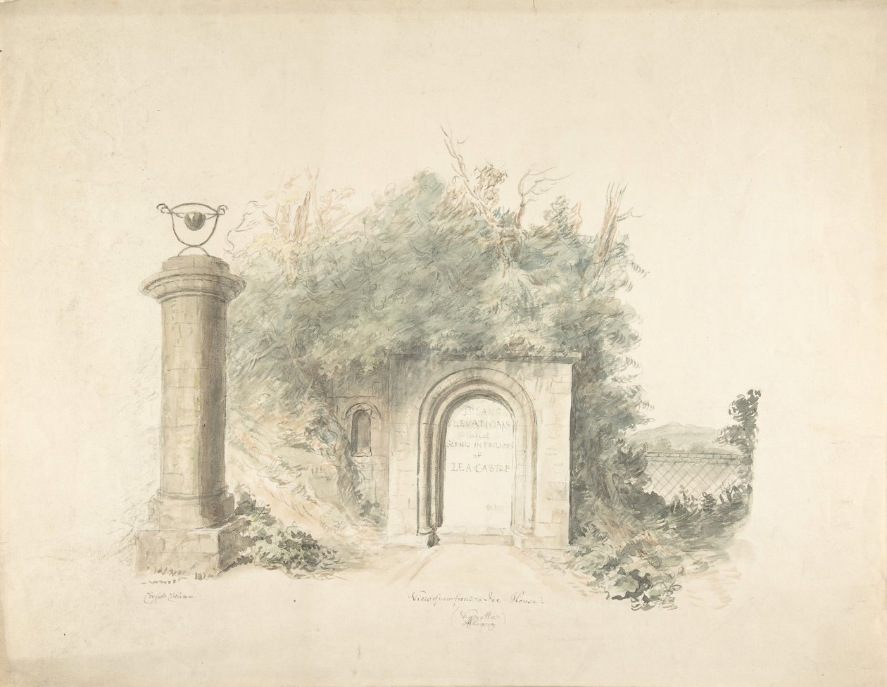 Titelpagina van een groep plannen, elevaties en scenische interieurs van Lea Castle, Worcestershire..., 18e eeuw door John Carter.
