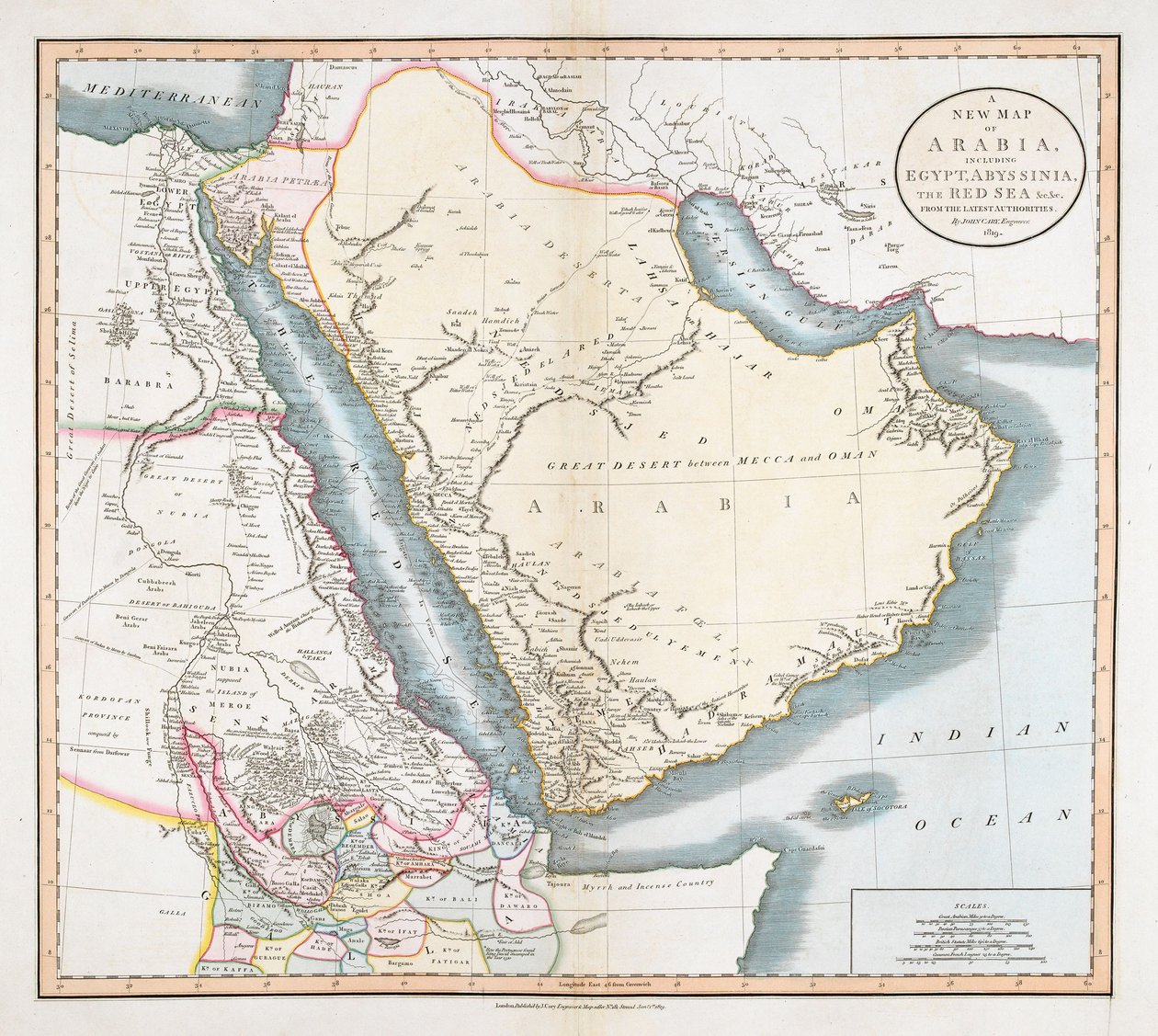A New Map of Arabia, including Egypt, Abyssinia, the Red Sea amp; c. amp; c. from the latest Authorities. door John Cary