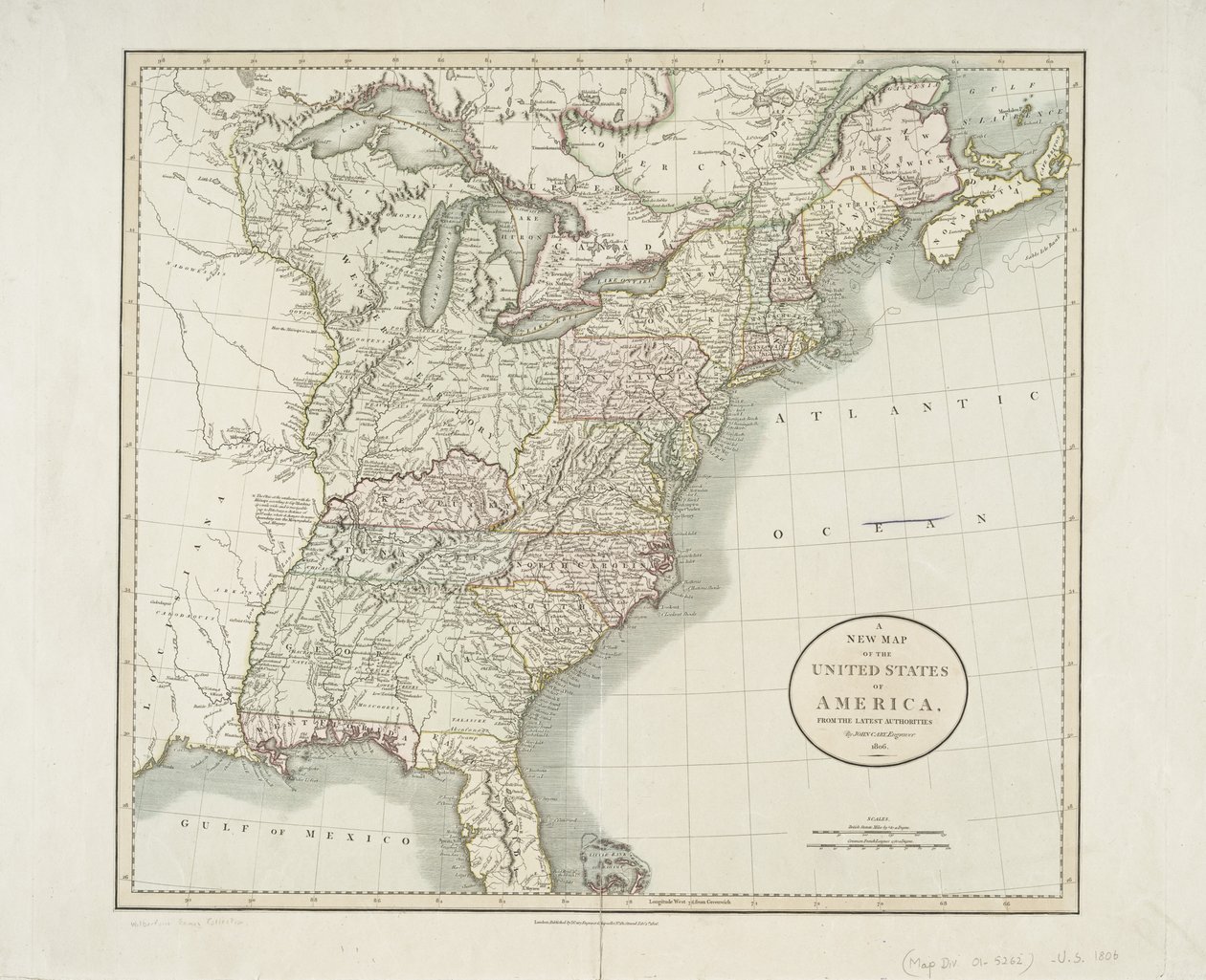 Een nieuwe kaart van de Verenigde Staten van Amerika, uit de nieuwste autoriteiten, 1806 door John Cary