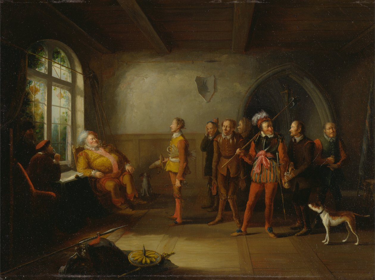 Falstaff en de rekruten, uit "Henry IV, deel II". door John Cawse