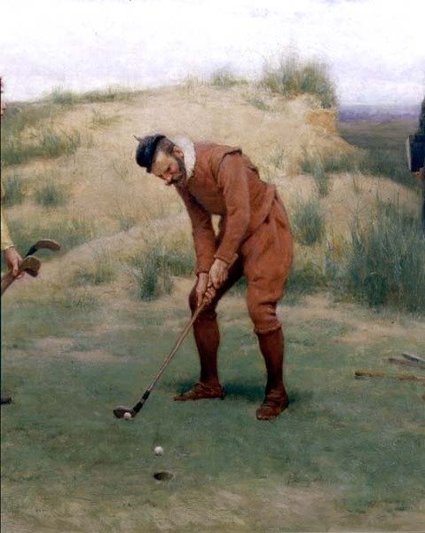Tijdens de tijd van de preken, detail van de golfer, 1896 door John Charles Dollman