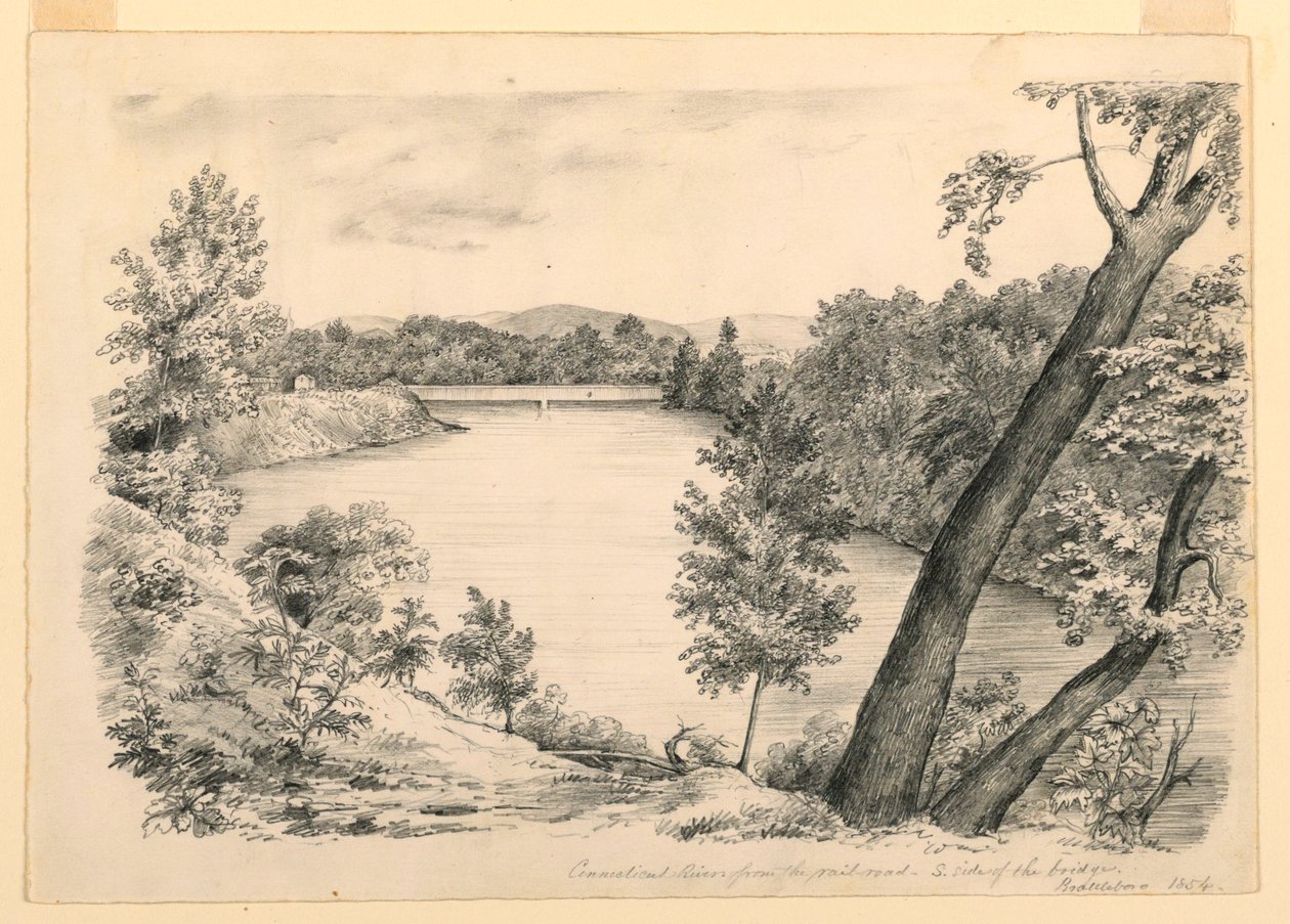Tekening, Uitzicht op de Conneticut-rivier, bij Brattleboro, Vermont, 1854 door John Cheney