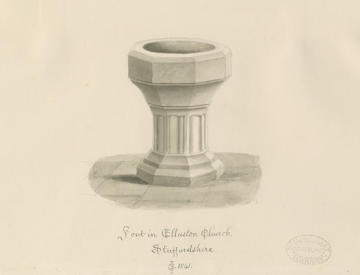 Doopvont in Ellastone Kerk door John Chessell Buckler