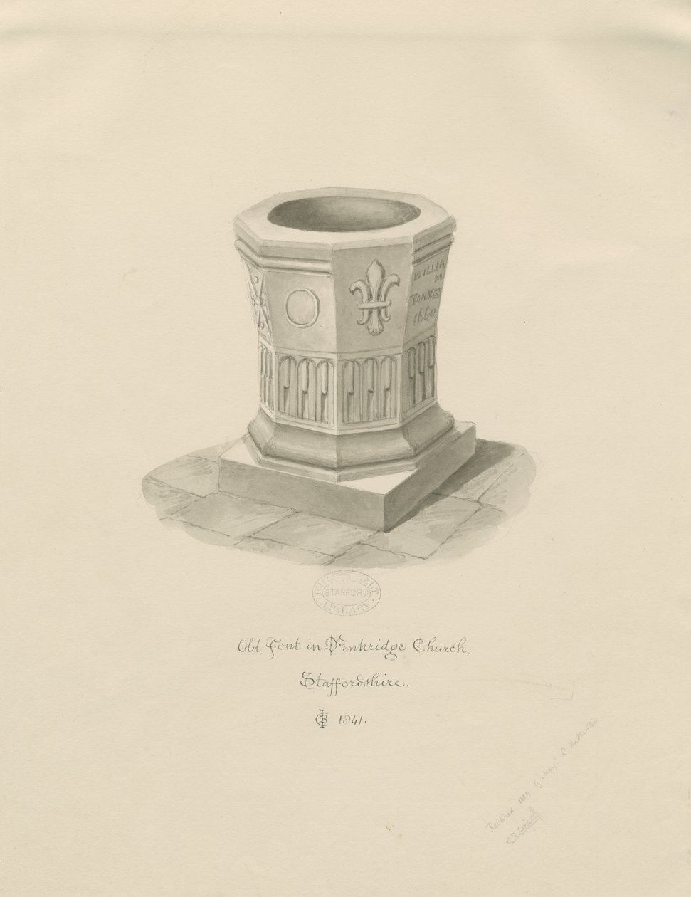 Doopvont in Penkridge Kerk door John Chessell Buckler