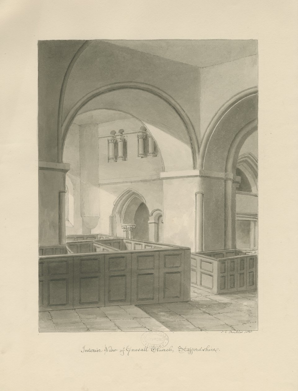 Forton - Aqualate Hall: gravure, nd [1653-1686] door John Chessell Buckler