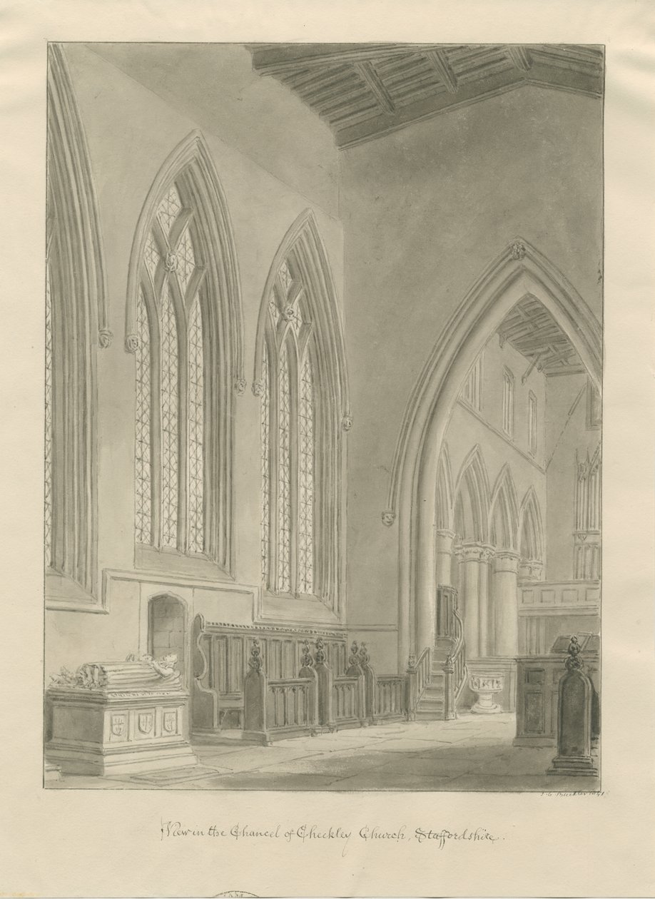 Interieur van Checkley Kerk door John Chessell Buckler