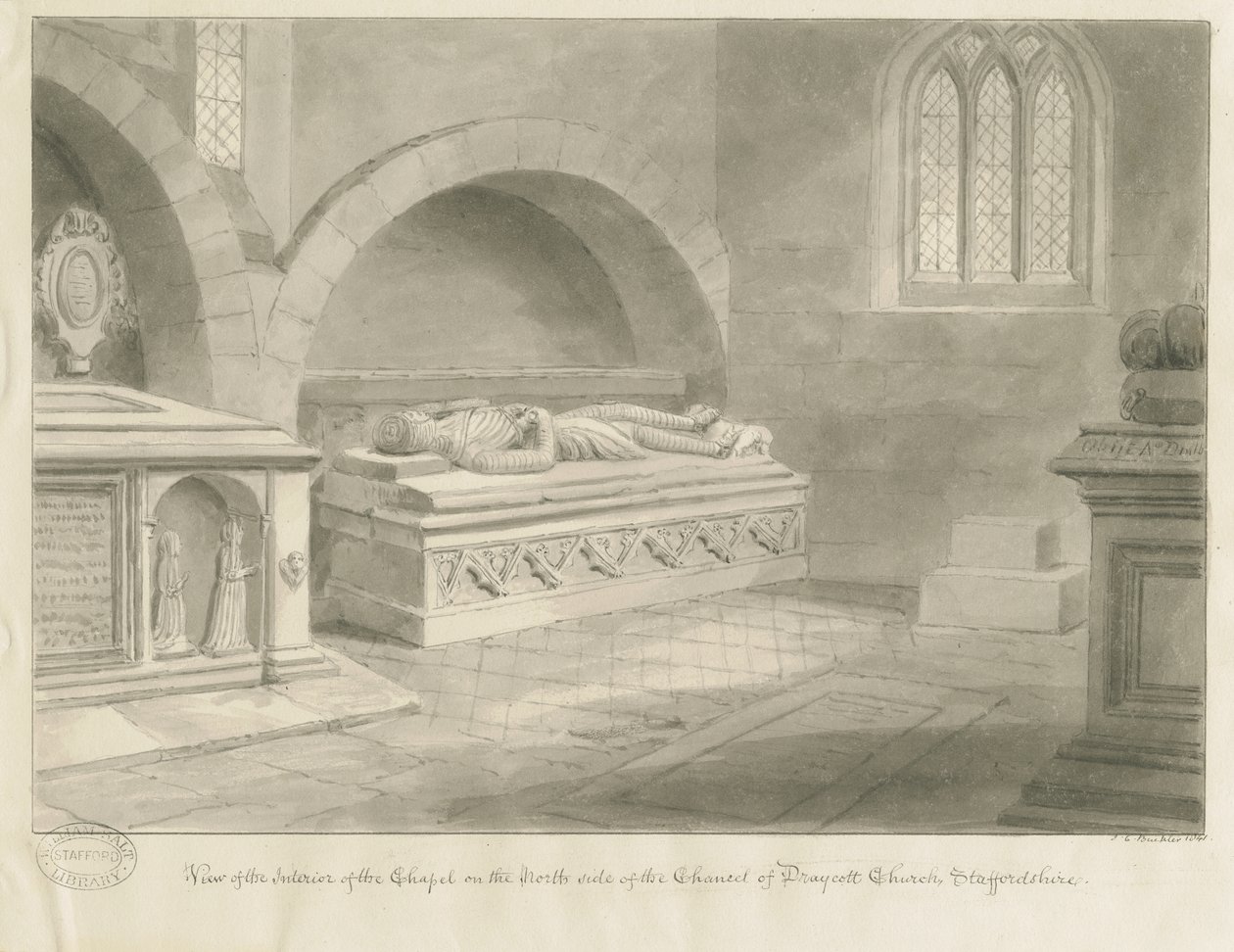 Interieur van Draycott in the Moors Kerk door John Chessell Buckler