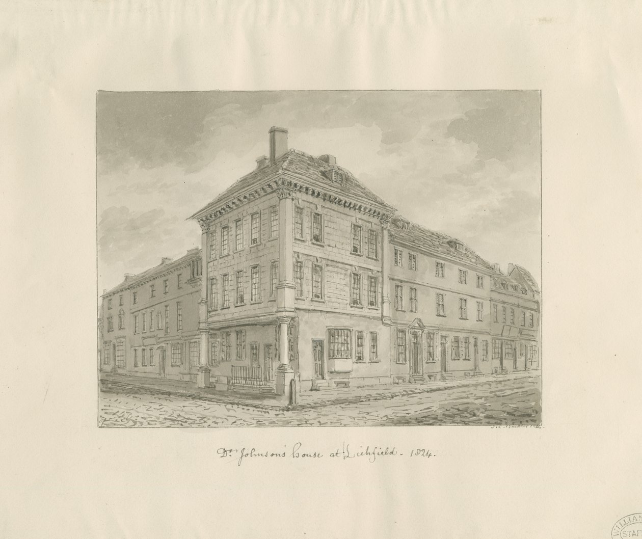 Lichfield - Geboorteplaats van Dr. Johnson: sepia tekening door John Chessell Buckler