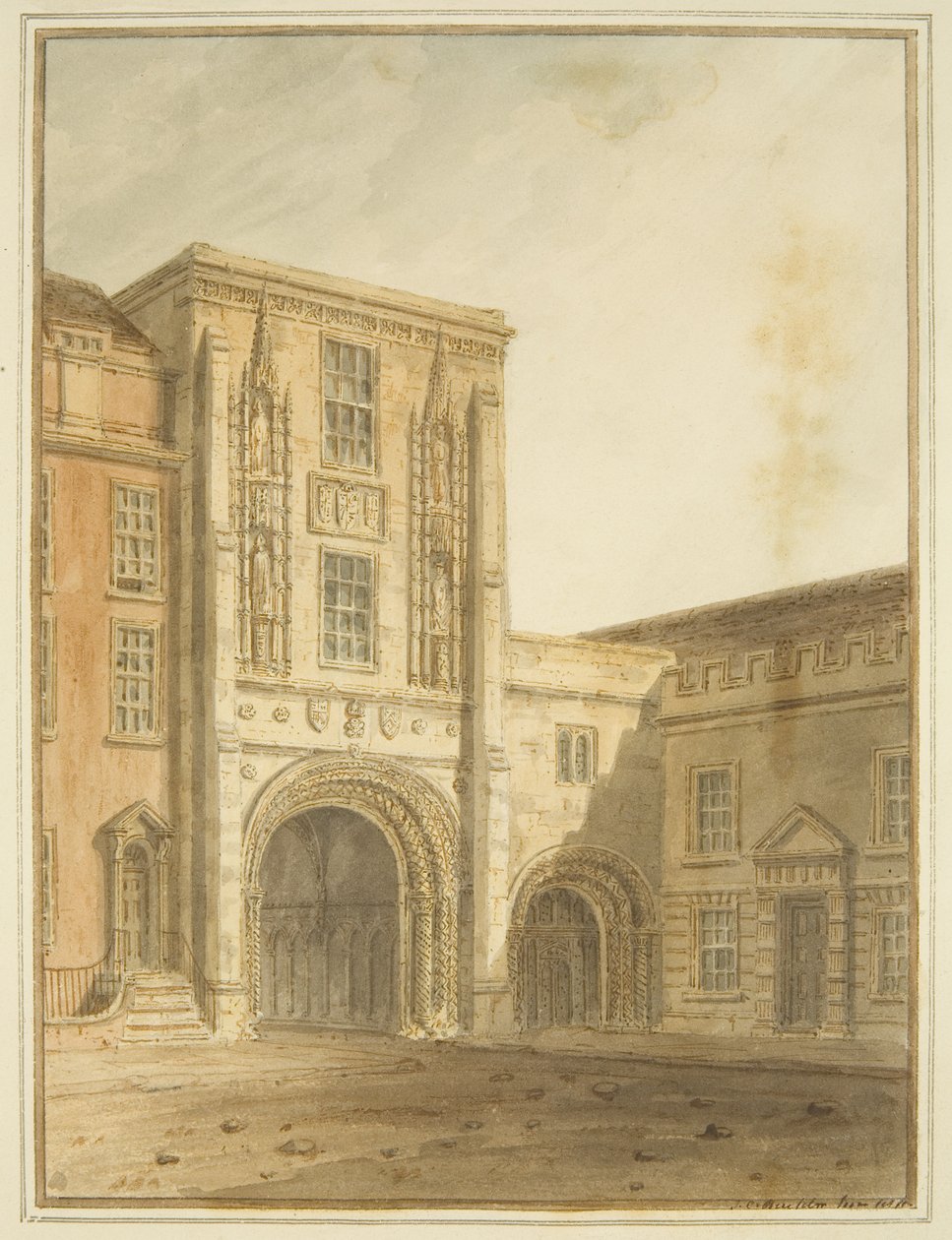 Noordaanzicht van de College Gateway door John Chessell Buckler