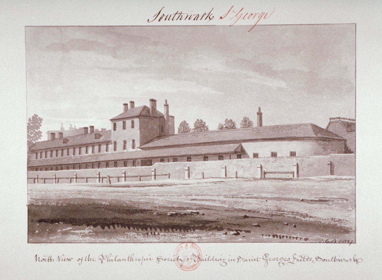 Noordelijk uitzicht op de Philanthropic Society Institution aan London Road, Southwark, Londen door John Chessell Buckler