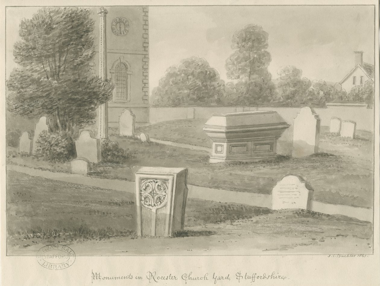 Rocester Kerk - Monumenten en Kerkhof door John Chessell Buckler