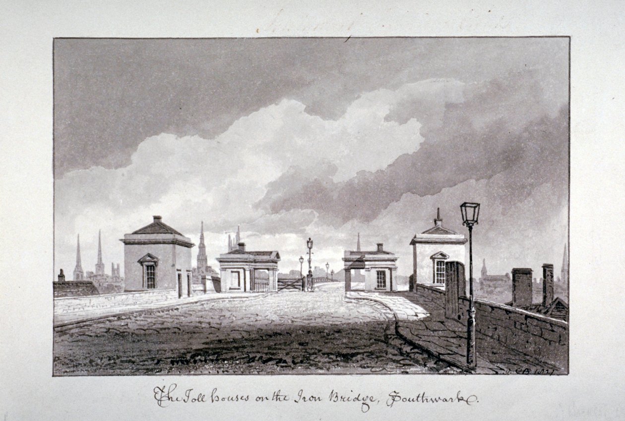 Tolhuizen op Southwark Bridge, Londen, 1827 door John Chessell Buckler