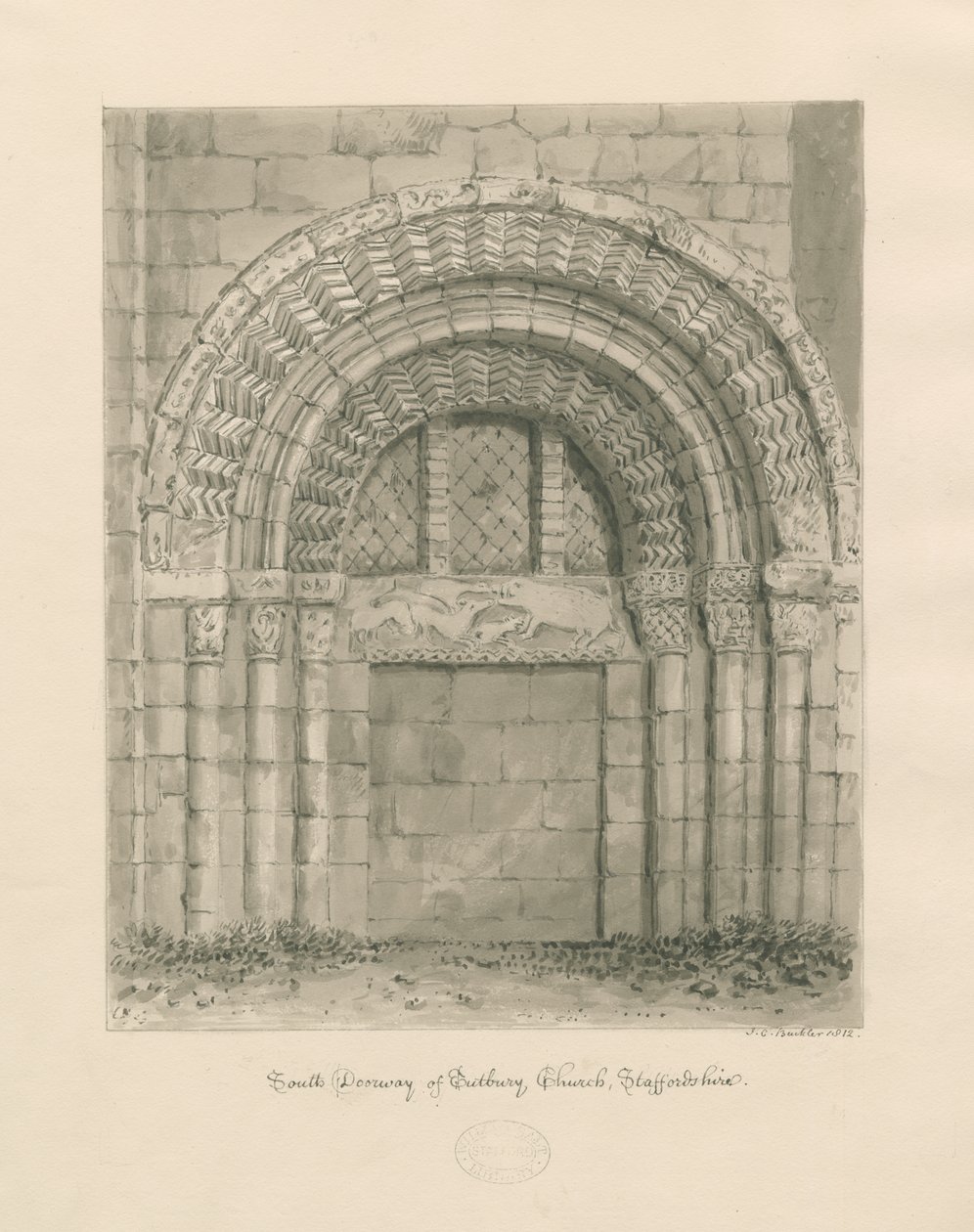 Tutbury Priory Kerk - Zuidportaal door John Chessell Buckler