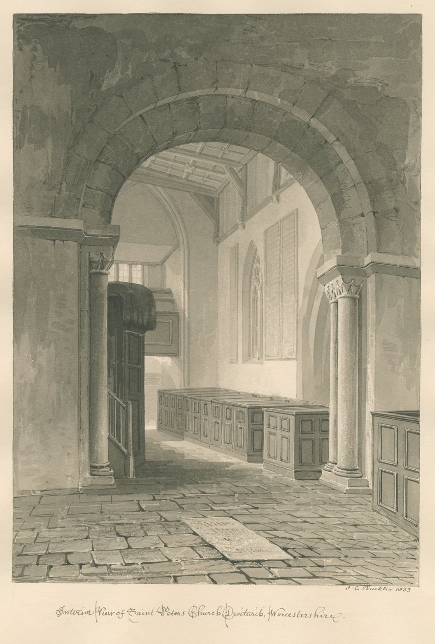 Worcestershire - Droitwich - Sint-Pieterskerk Interieur door John Chessell Buckler