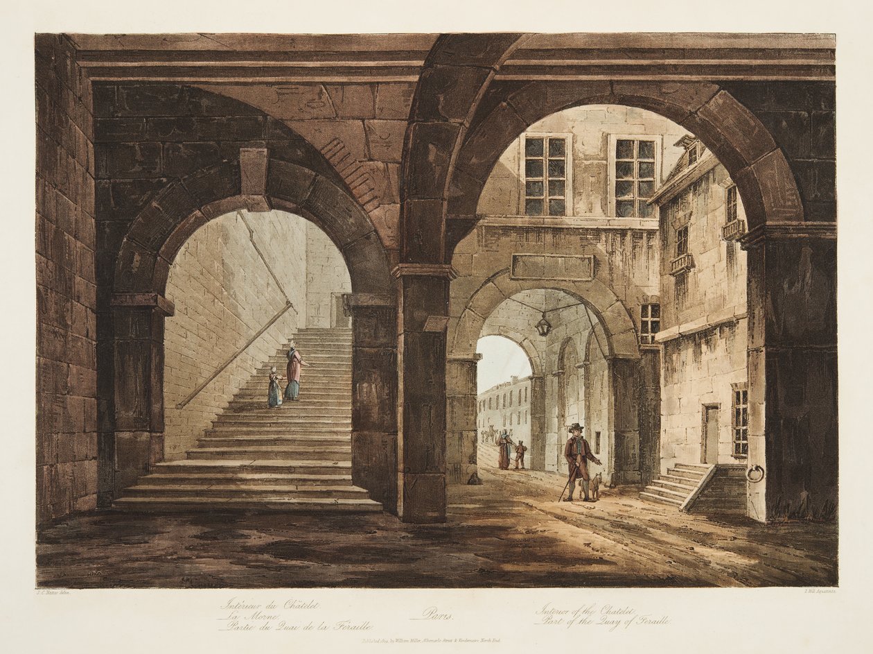 Interieur van de Chatelet, deel van de kade van Feraille, illustratie uit Versailles, Parijs en Saint Denis, uitgegeven 1809 door John Claude Nattes