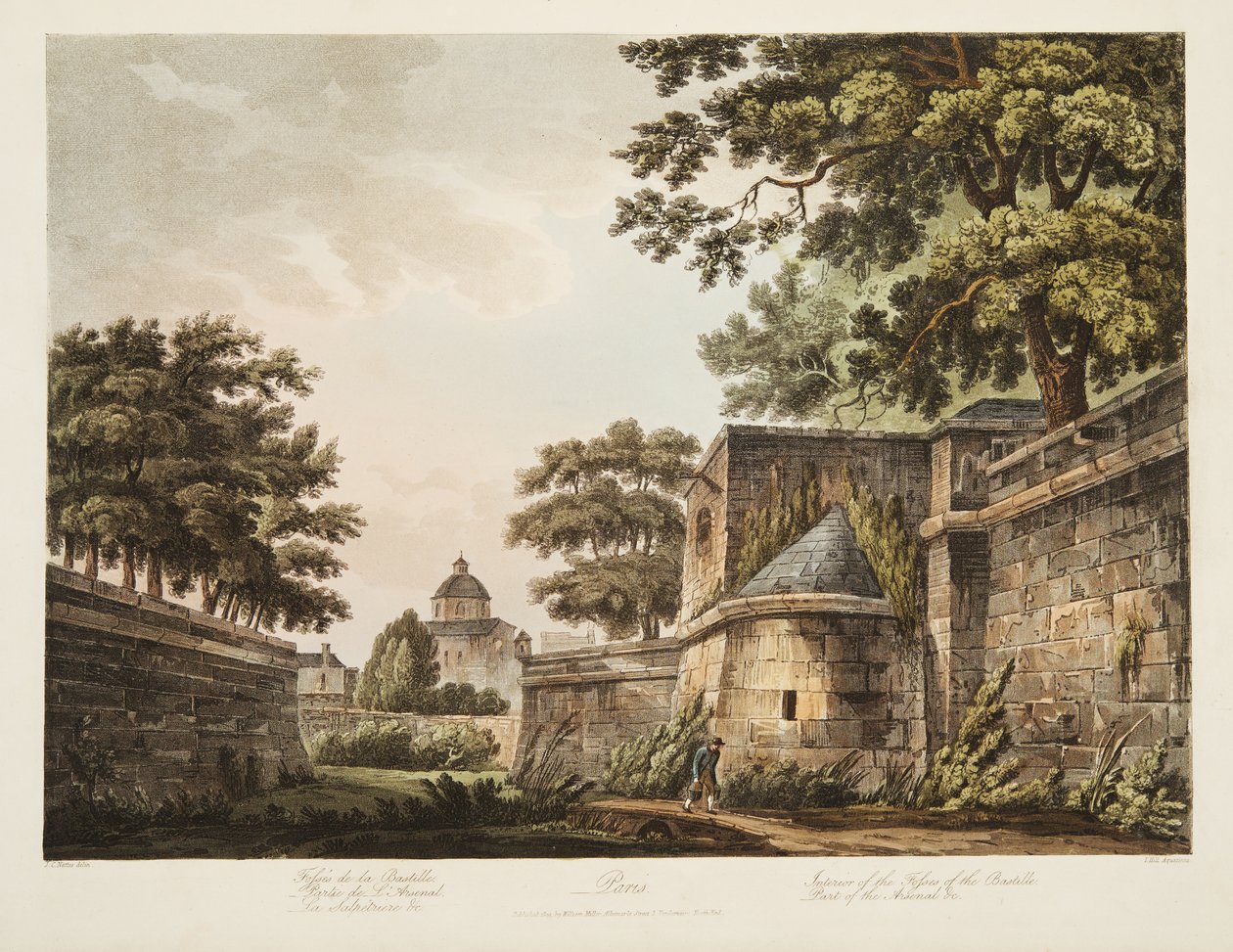 Interieur van de grachten van de Bastille, deel van het Arsenaal, illustratie uit Versailles, Parijs en Saint Denis, uitgegeven 1809 door John Claude Nattes