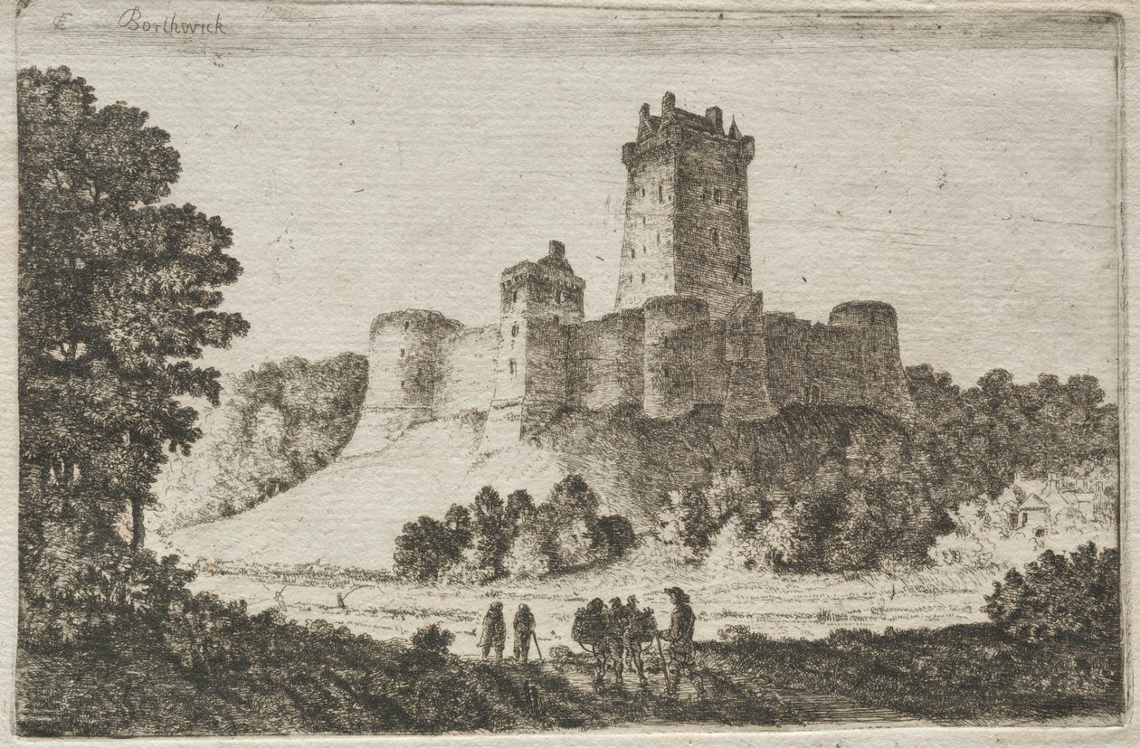 Borthwick Castle vanuit het Oosten door John Clerk of Eldin