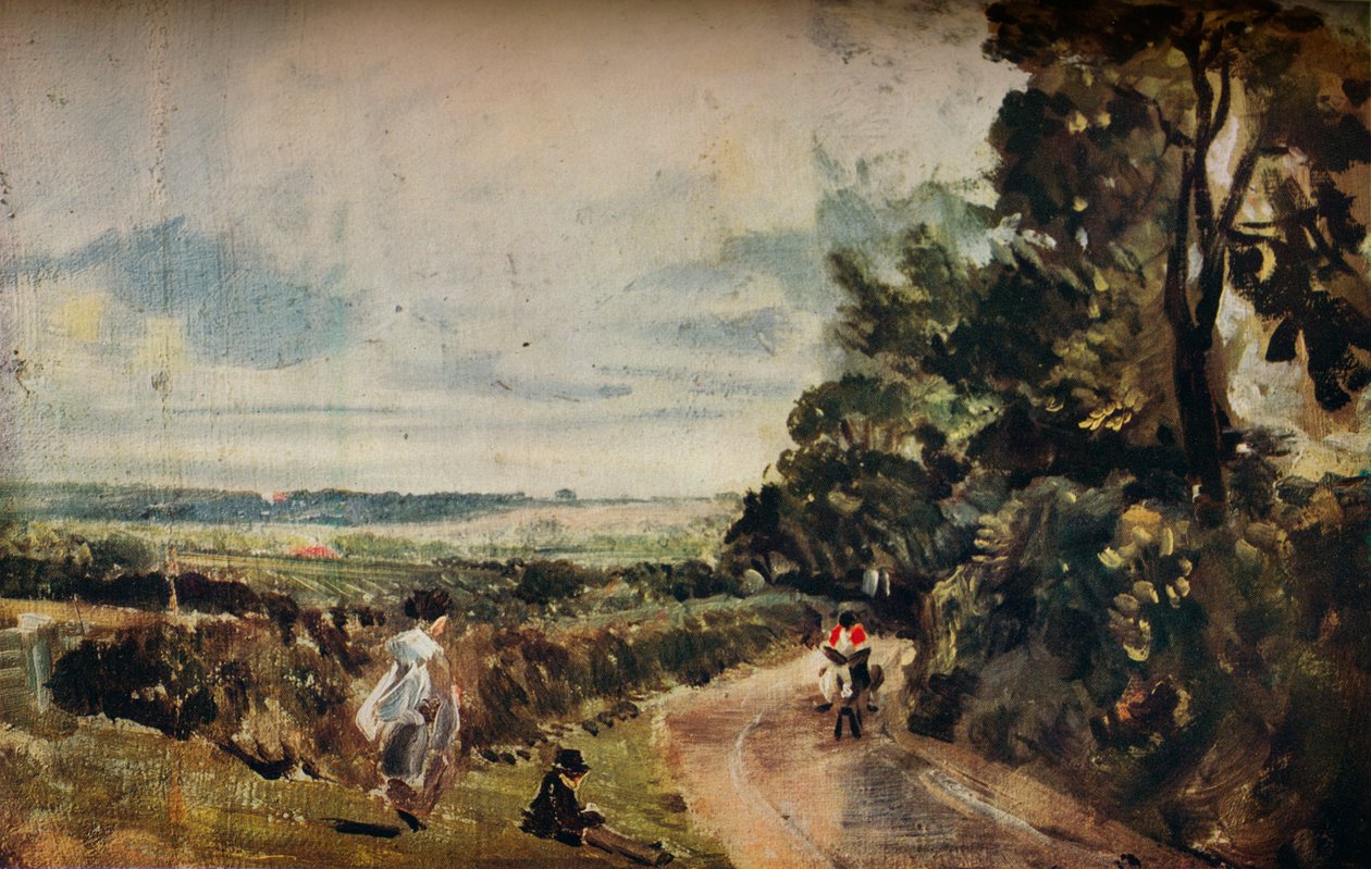 Een landweg met bomen en figuren recto, Willy Lotts Huis verso, ca. 1830 door John Constable