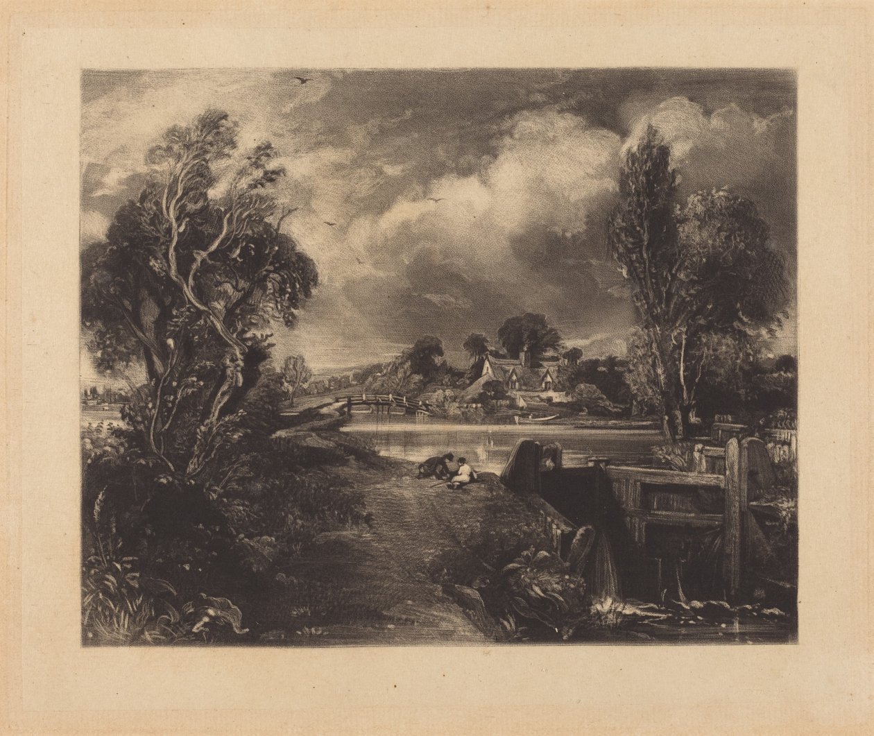 Een sluis in de Stour door John Constable