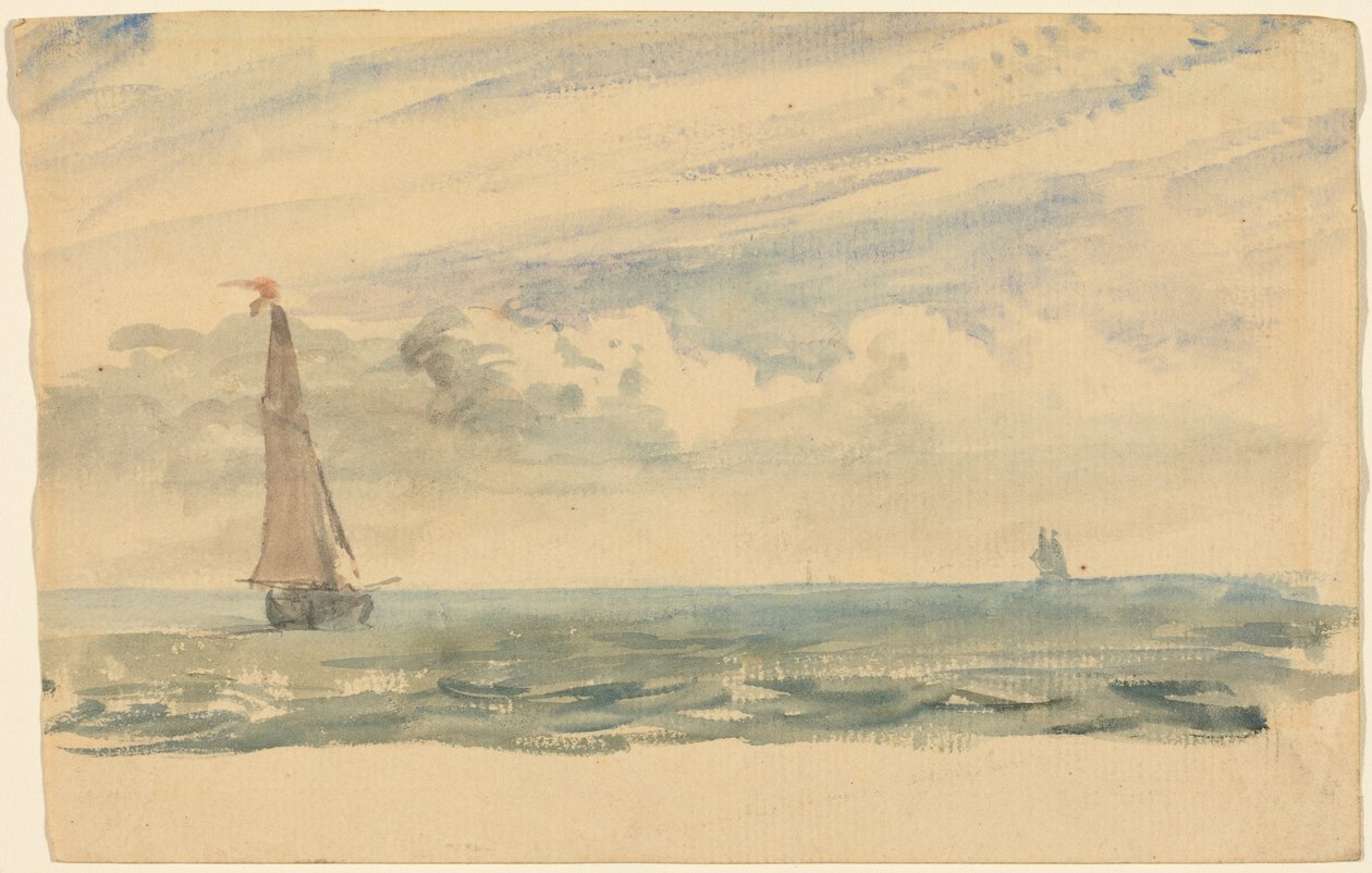 Een zeegezicht met twee zeilboten door John Constable