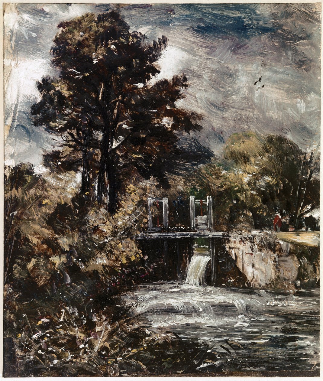 Een sluis, misschien op de Stour door John Constable