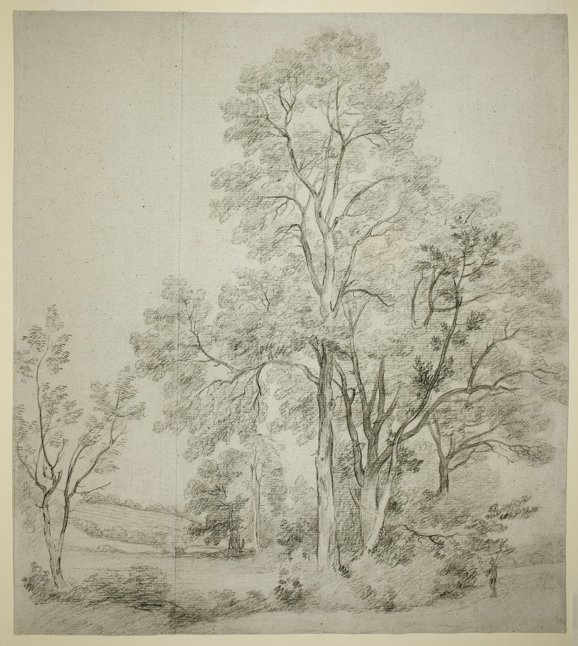 Een rij iepen (recto); Een studie van East Bergholt met de kerk (verso) door John Constable