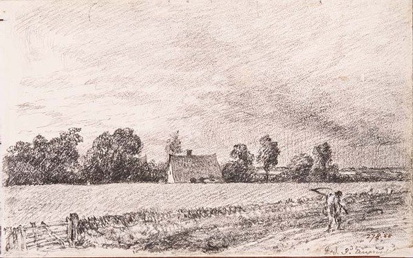 Huisjes en weg, East Bergholt door John Constable
