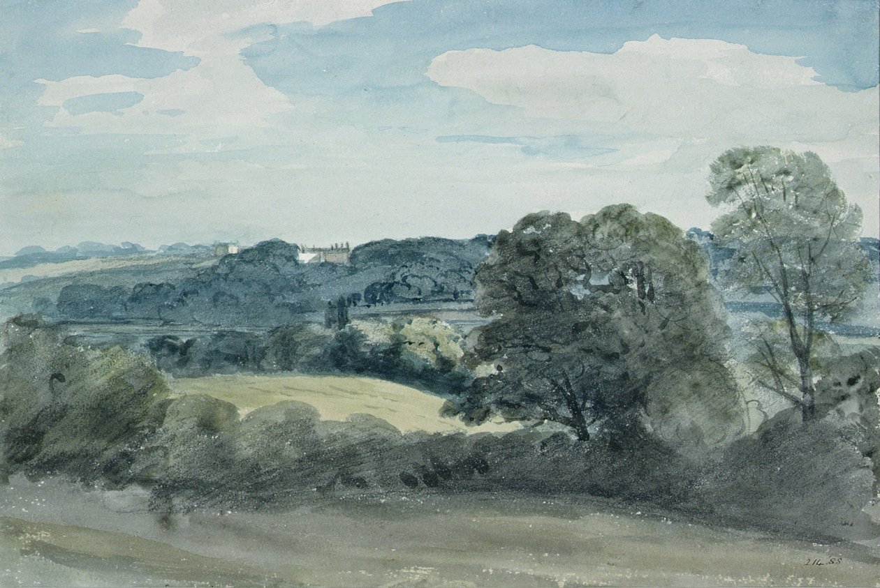 Landschap met gebouwen in de verte door John Constable