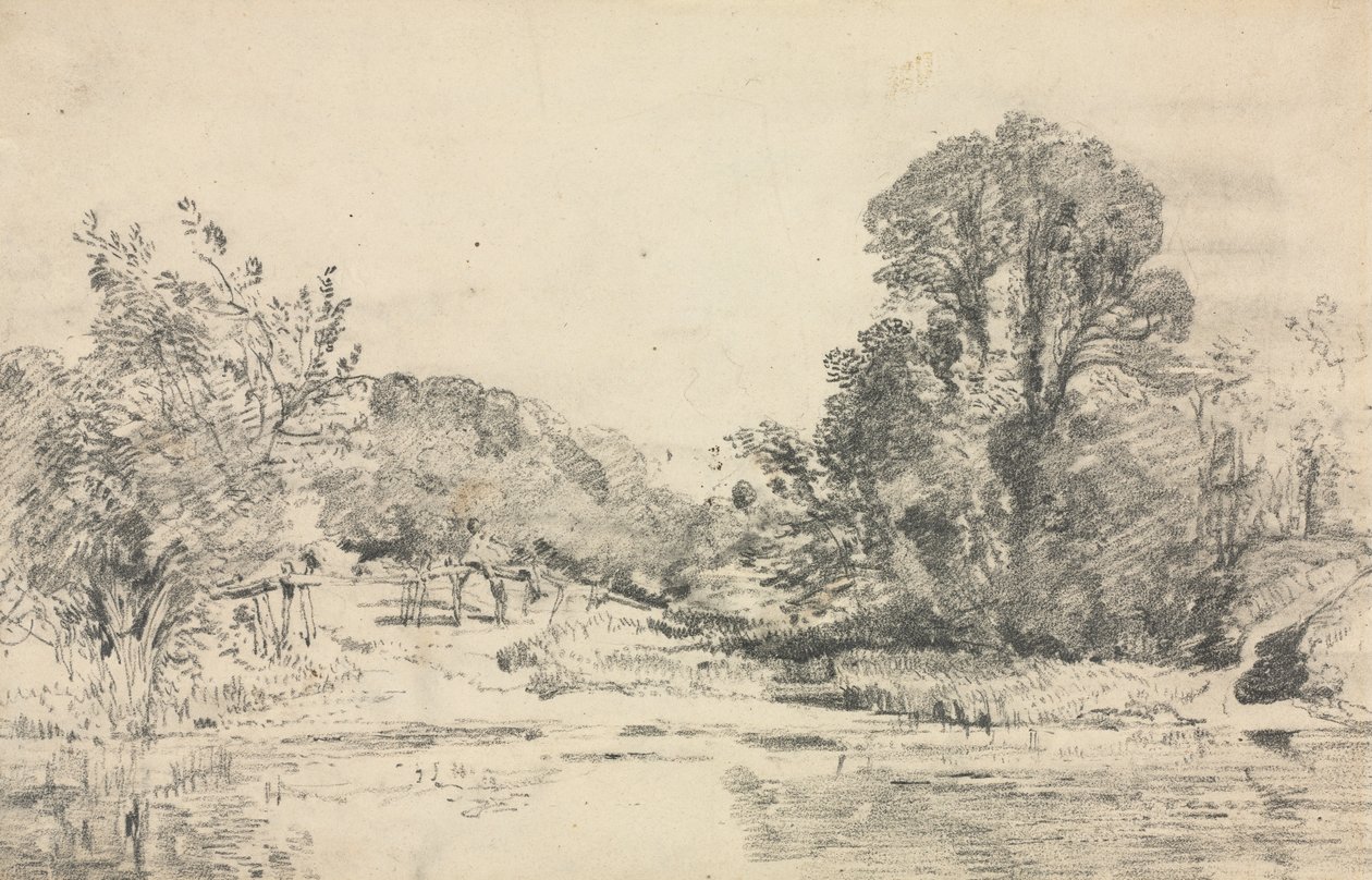 Landschap met bomen rondom een vijver door John Constable